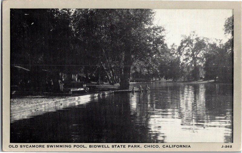 Old Sycamore Swimming Pool, Bidwell State Park Chico CA Vintage Postcard T16