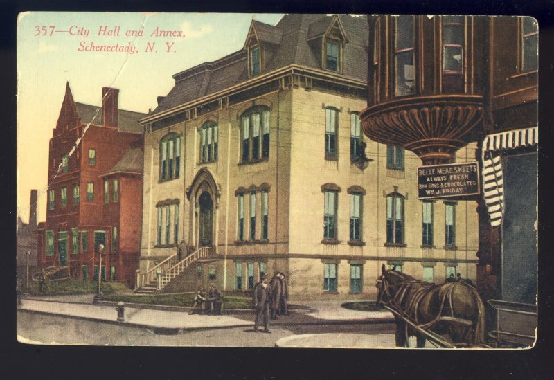 Schenectady New York/NY Postcard, City Hall & Annex. Horse Drawn Wagon