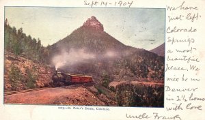 Colorado Springs CO, 1904 Peter's Dome Hiking Mountaineering Train Rail Postcard