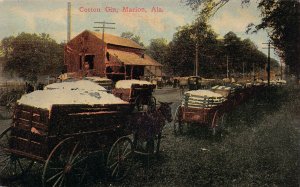 J82/ Marion Alabama Postcard c1910 Cotton Gin Wagons Occupational  191