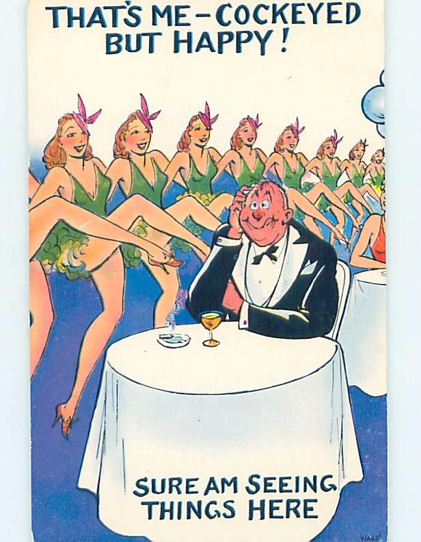 Pre-1980 risque HAPPY MAN SURROUNDED BY SEXY DANCING GIRLS HL4104