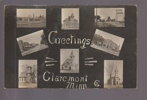 Claremont MINNESOTA RPPC c1910 8 View COLLAGE ELEVATORS nr Owatonna Kasson MN KB