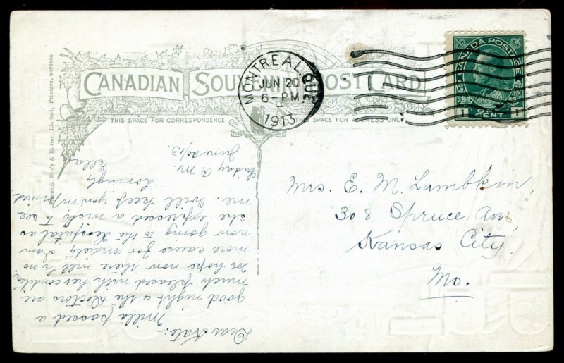 h4076- QUEBEC CITY Postcard 1913 Montcalm Headquarters Patriotic Flag by Warwick