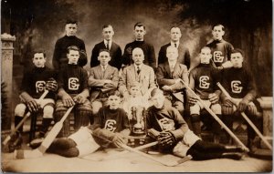 GS Hockey Team Trophy Canada Quebec ?? Ed Ernst St. Sauveur QC RPPC Postcard E90