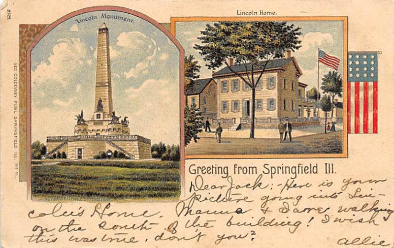 Lincoln Monument, Lincoln home greeting from Springfield, Illinois, USA Pione...