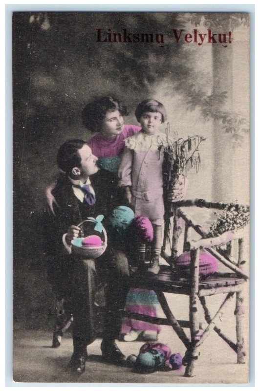 c1910's Easter Family Studio Portrait Lithuania Unposted Antique Postcard