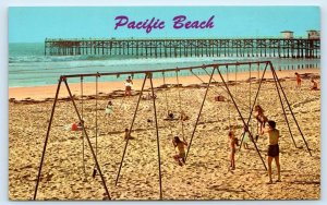 SAN DIEGO, CA California ~ SWING SET on PACIFIC BEACH c1960s  Postcard