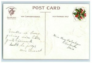 C.1910 Christmas Clapsaddle Santa Bag Of Toys Teddy Cute Girl Snow Postcard P78