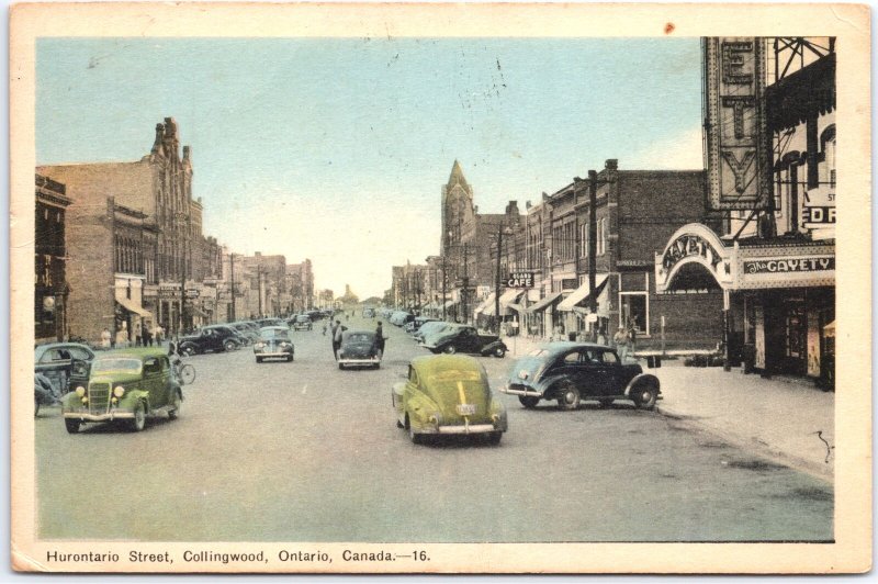 VINTAGE POSTCARD ROAD SCENE HURONTARIO STREET COLLINGWOOD ONTARIO CANADA 1946