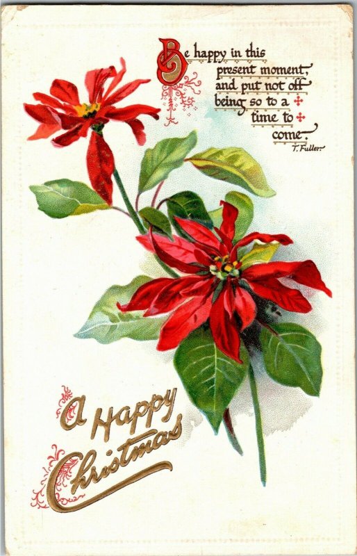 Tucks Poinsettia 506, Happy Christmas Embossed c1913 Vintage Postcard W29 