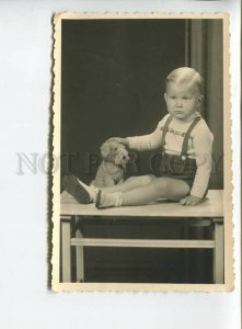 438411 Blonde Boy w/ DOG TOY old REAL PHOTO
