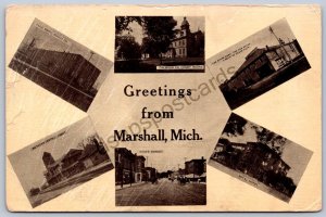K51/ Marshall Michigan Postcard c1910 6View Railroad Depot Hotel Court 216