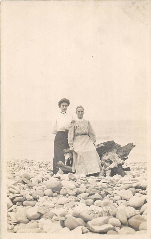 F35/ South Haven Lake Michigan RPPC Postcard On The Shore Women c1910