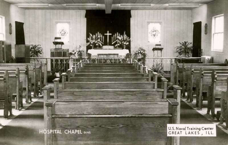 IL - Great Lakes. US Naval Training Center, Hospital Chapel Interior. RPPC