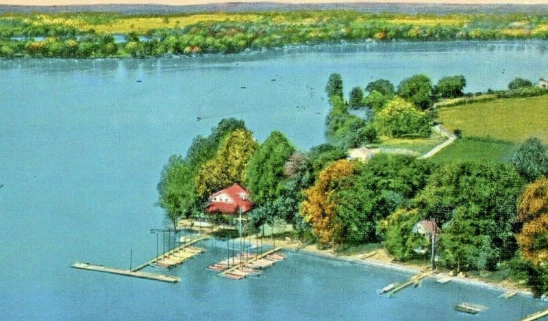 Postcard Aerial View of Clark Lake Yacht Club, Jackson, MI. S3