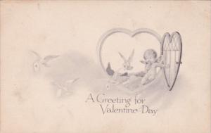 Valentine's Day Cupid Opening Door Of Heart Releasing Doves Gibson