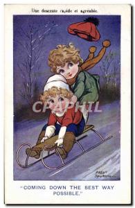 Old Postcard of Sports & # 39hiver Skiing Children Luge Fred Spurgin