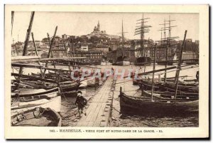 Old Postcard Marseille Vieux Port and Notre Dame De La Garde Boats