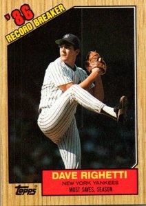 1987 Topps Baseball Card Dave Righetti Pitcher New York Yankees sun0720