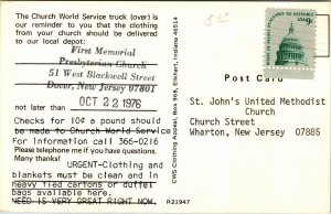 Church World Service Truck Dover New Jersey NJ Postcard VTG Cancel WOB Note 9c 