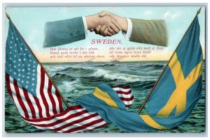 Sweden Postcard Handshake Patriotic Flags c1905 Unposted Antiqur