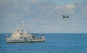 RAF Twin Rotar Helicopter Over Falklands War Task Force Ship Postcard