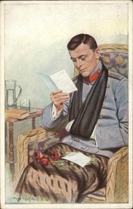 Handsome Man Wounded War Veteran Reading Letter Gunther Nasol Potcard