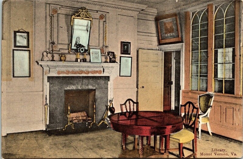 Library Mount Vernon VA Virginia Fireplace Antique Germany DB Postcard UNP 