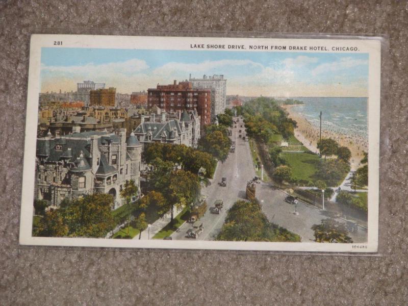 Lake Shore Drive, North from Drake Hotel, Chicago, used vintage card