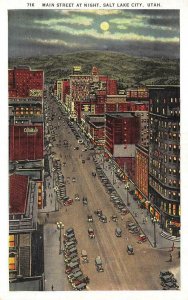 SALT LAKE CITY, UT Utah  MAIN STREET SCENE~Night View 20's CARS Tichnor Postcard