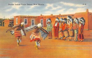 Pueblo Indian Eagle Dance, New Mexico Native Americana c1940s Vintage Postcard