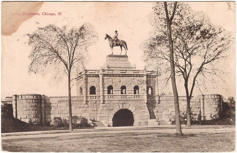 Grant Monument, Chicago, Illinois, Antique 1908 Tom Jones Postcard