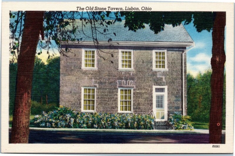 postcard Lisbon Ohio - Old Stone Tavern - exterior view