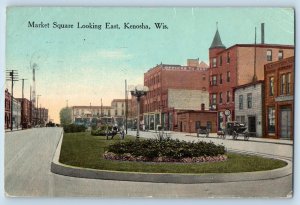 1914 Market Square Looking East Park Classic Car Kenosha Wisconsin WI Postcard