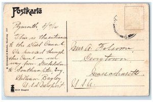 1910 Sailboats Landing River Kiel-Holtenau Kanaleingang Germany Postcard