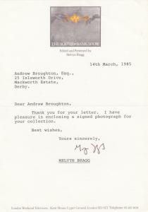 Melvyn Bragg The South Bank Show 1985 Vintage Hand Signed Letter