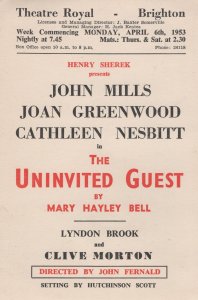 The Uninvited Guest John Mills Old Rare Brighton Theatre Flyer