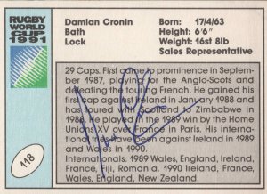 Damian Cronin Scotland Hand Signed Rugby 1991 World Cup Card Photo