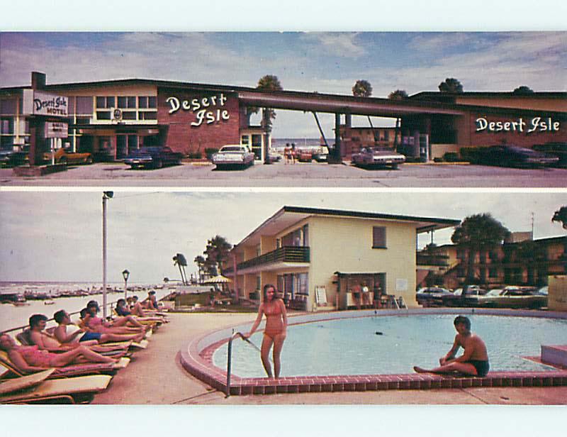 Unused Pre-1980 BIKINI GIRL AT DESERT ISLE MOTEL Daytona Beach Florida FL s6094