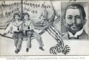 Pre WWI German Navy In America Welcome Postcard Admiral Sailors