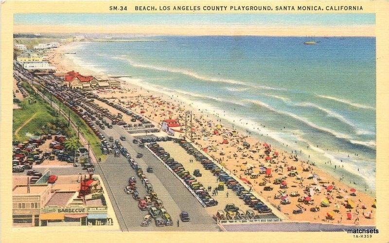 1940s Beach Los Angeles Aerial Santa Monica California Teich linen 12943