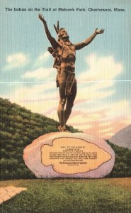 Vintage Postcard Indian on the Trail Statue Mohawk Park Charlemont Massachusetts