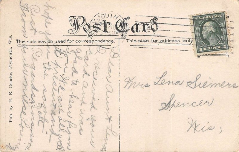 Plymouth Wisconsin Interior View, Post Office, B/W Lithograph, Vintage PC U20869