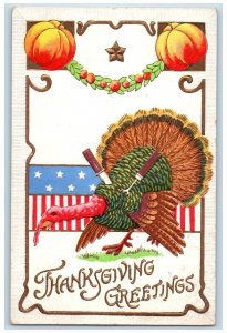 Thanksgiving Postcard Greetings Turkey Embossed c1910's Unposted Antique