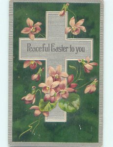 Divided-Back Easter SILVER JESUS CROSS AND YELLOW PANSY FLOWERS o5865