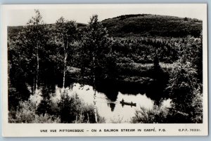 Gaspe Quebec Canada Postcard On a Salmon Stream c1920's Antique RPPC Photo