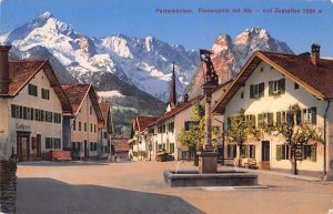 Germany 1930 Partenkirchen Floriansplatz Alp Mountain Zugspitze postcard
