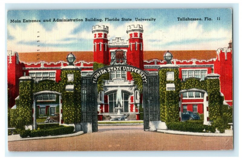 Main Entrance Administration Building Florida State University 1950 Postcard 