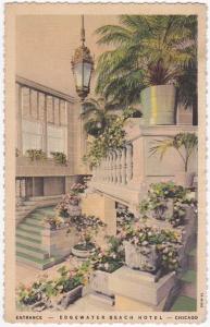 Edgewater Beach Hotel Entrance - Chicago IL, Illinois - pm 1936 - Linen