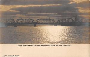 Rock Island Illinois Davenport Iowa Bridge Real Photo Antique Postcard K89078